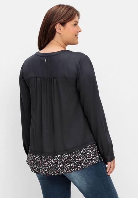 Sheego 2-in-1-Tunika Mit Gemustertem Saum - Schwarz Sheego