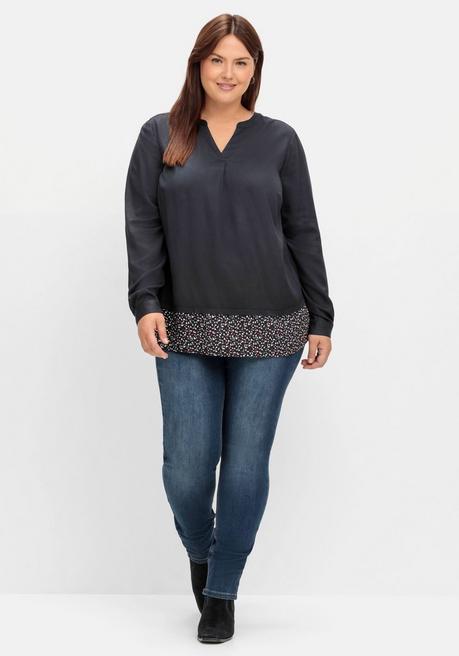 Sheego 2-in-1-Tunika Mit Gemustertem Saum - Schwarz Sheego