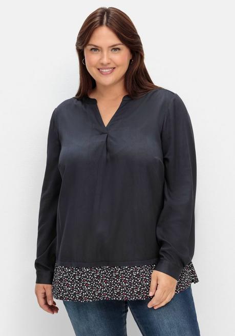 Sheego 2-in-1-Tunika Mit Gemustertem Saum - Schwarz Sheego