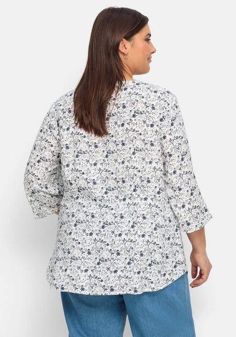 Sheego 3/4-Arm-Bluse Mit Blumenprint, Leicht Transparent - Offwhite Gemustert Sheego