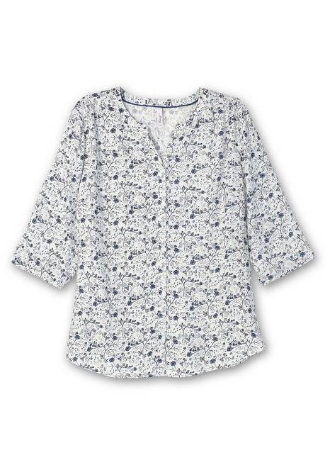 Sheego 3/4-Arm-Bluse Mit Blumenprint, Leicht Transparent - Offwhite Gemustert Sheego