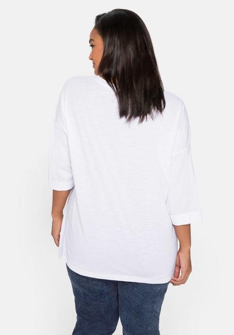 Sheego 3/4-Arm-Shirt Aus Flammgarn, Mit Frontdruck - Weiß Sheego