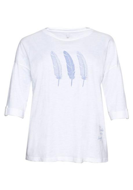 Sheego 3/4-Arm-Shirt Aus Flammgarn, Mit Frontdruck - Weiß Sheego