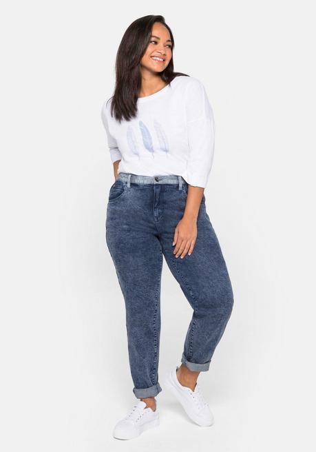 Sheego 3/4-Arm-Shirt Aus Flammgarn, Mit Frontdruck - Weiß Sheego