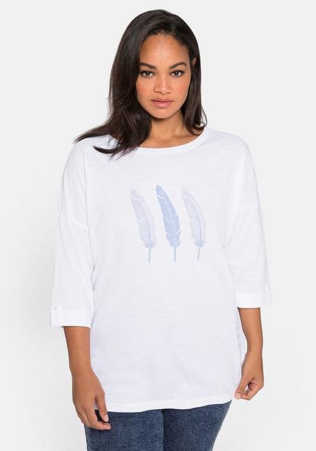 sheego 3/4-Arm-Shirt aus Flammgarn, mit Frontdruck - weiß sheego