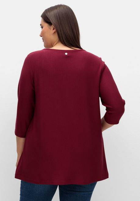Sheego 3/4-Arm-Shirt Aus Rippjersey, Mit Kellerfalte, In A-Linie - Weinrot Sheego