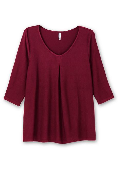 Sheego 3/4-Arm-Shirt Aus Rippjersey, Mit Kellerfalte, In A-Linie - Weinrot Sheego