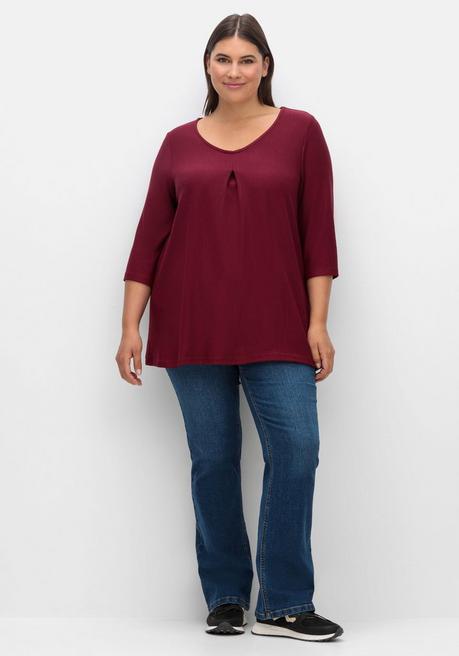 Sheego 3/4-Arm-Shirt Aus Rippjersey, Mit Kellerfalte, In A-Linie - Weinrot Sheego