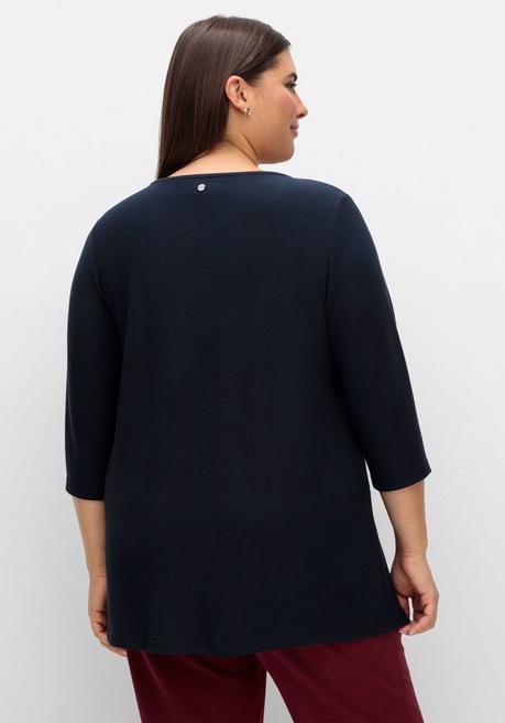 Sheego 3/4-Arm-Shirt Aus Rippjersey, Mit Kellerfalte, In A-Linie - Nachtblau Sheego