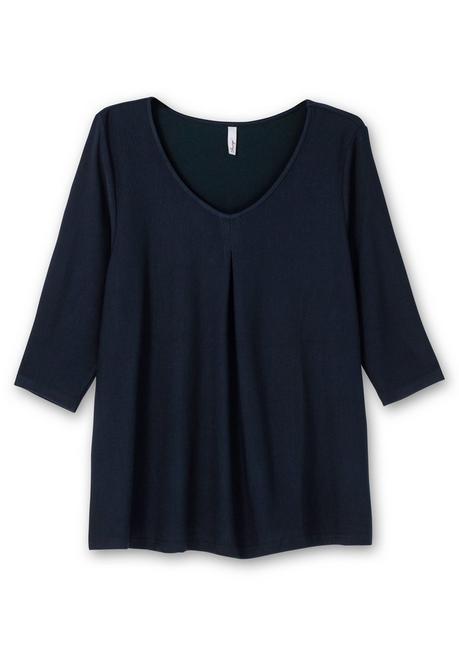 Sheego 3/4-Arm-Shirt Aus Rippjersey, Mit Kellerfalte, In A-Linie - Nachtblau Sheego