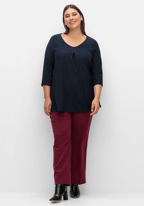 Sheego 3/4-Arm-Shirt Aus Rippjersey, Mit Kellerfalte, In A-Linie - Nachtblau Sheego