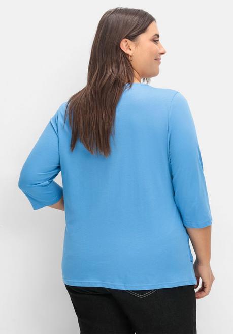 Sheego 3/4-Arm-Shirt In Layeroptik, Im Materialmix - Bleu Sheego