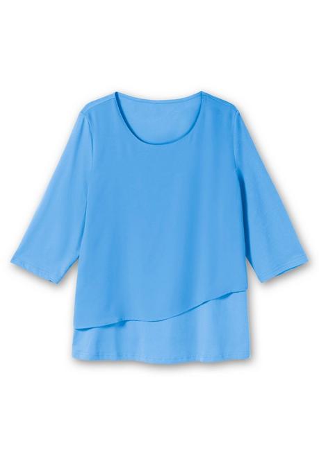 Sheego 3/4-Arm-Shirt In Layeroptik, Im Materialmix - Bleu Sheego