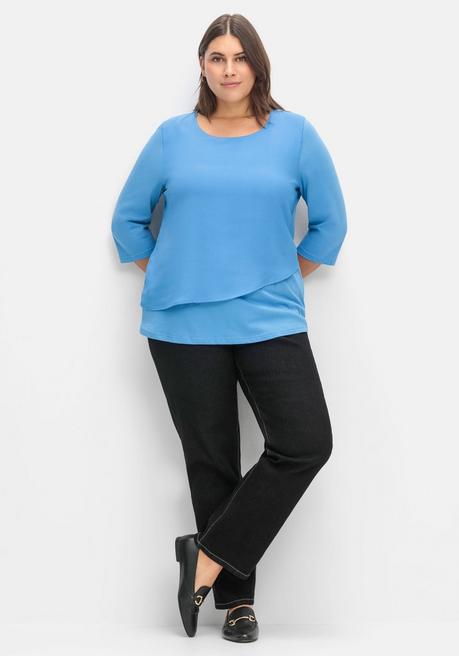 Sheego 3/4-Arm-Shirt In Layeroptik, Im Materialmix - Bleu Sheego