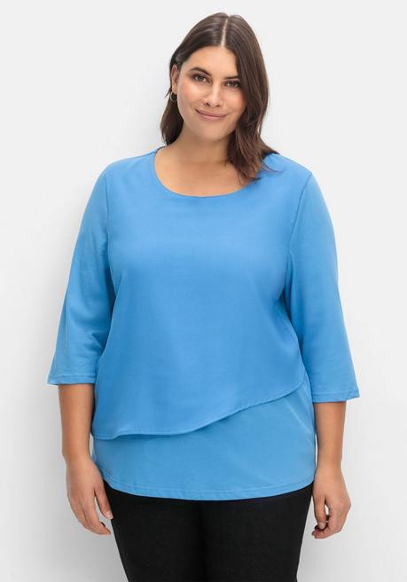 sheego 3/4-Arm-Shirt in Layeroptik, im Materialmix - bleu sheego