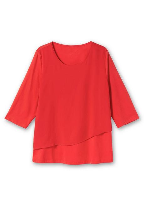 Sheego 3/4-Arm-Shirt In Layeroptik, Im Materialmix - Rot Sheego