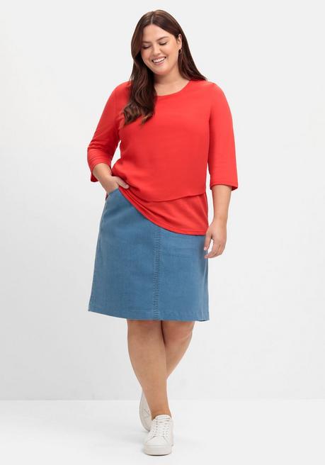 Sheego 3/4-Arm-Shirt In Layeroptik, Im Materialmix - Rot Sheego
