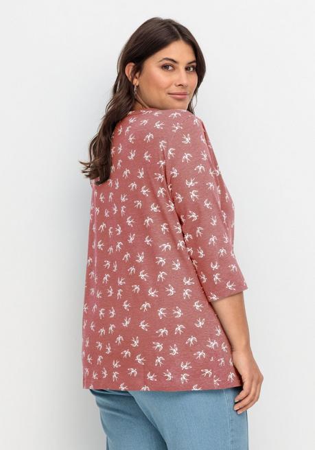 Sheego 3/4-Arm-Shirt In Leichter A-Linie, Mit Schwalbenprint - Rosa Bedruckt Sheego