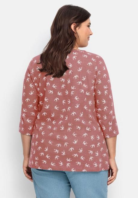 Sheego 3/4-Arm-Shirt In Leichter A-Linie, Mit Schwalbenprint - Rosa Bedruckt Sheego