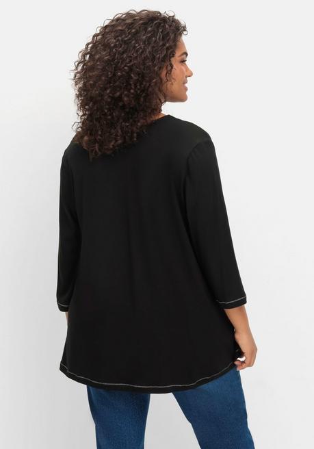 Sheego 3/4-Arm-Shirt In Leichter A-Linie, Mit TENCEL™ Lyocell - Schwarz Sheego