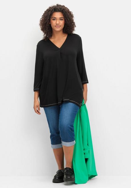 Sheego 3/4-Arm-Shirt In Leichter A-Linie, Mit TENCEL™ Lyocell - Schwarz Sheego