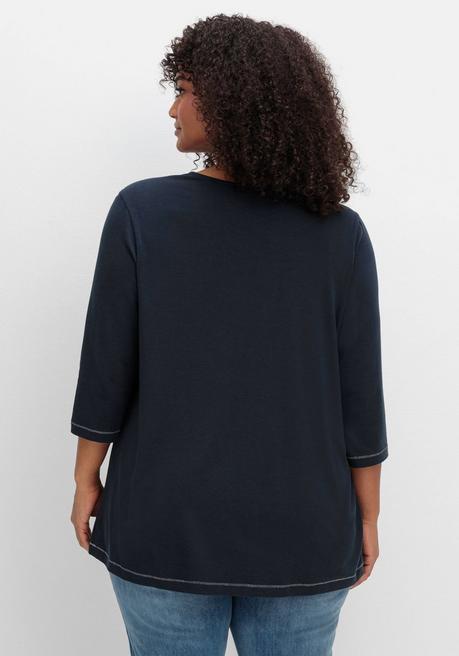 Sheego 3/4-Arm-Shirt In Leichter A-Linie, Mit TENCEL™ Lyocell - Tiefblau Sheego