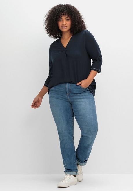 Sheego 3/4-Arm-Shirt In Leichter A-Linie, Mit TENCEL™ Lyocell - Tiefblau Sheego