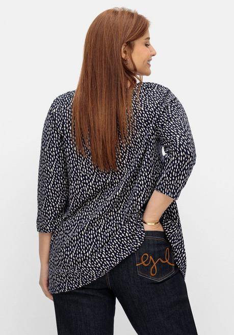 Sheego 3/4-Arm-Shirt In Petite Passform, In Weiter A-Linie - Nachtblau Gemustert Sheego