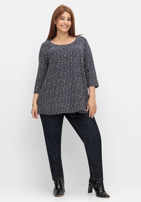 Sheego 3/4-Arm-Shirt In Petite Passform, In Weiter A-Linie - Nachtblau Gemustert Sheego