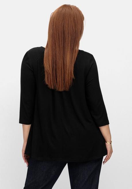 Sheego 3/4-Arm-Shirt In Petite Passform, In Weiter A-Linie - Schwarz Sheego