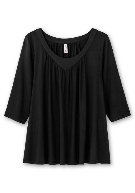 Sheego 3/4-Arm-Shirt In Petite Passform, In Weiter A-Linie - Schwarz Sheego