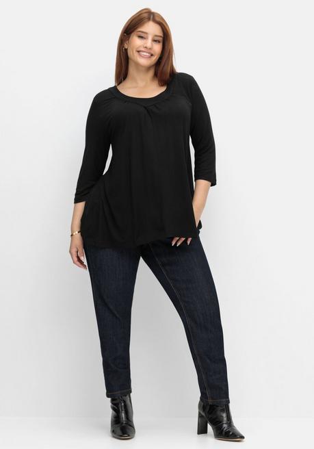 Sheego 3/4-Arm-Shirt In Petite Passform, In Weiter A-Linie - Schwarz Sheego