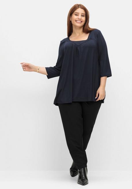 Sheego 3/4-Arm-Shirt In Petite Passform, In Weiter A-Linie - Nachtblau Sheego