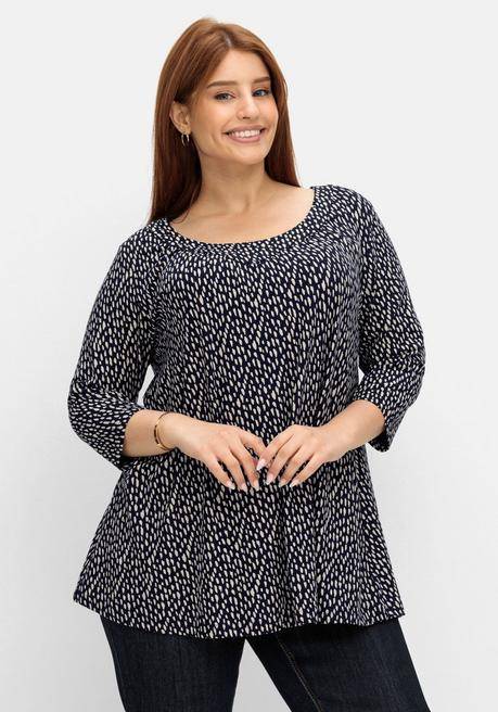 Sheego 3/4-Arm-Shirt In Petite Passform, In Weiter A-Linie - Nachtblau Gemustert Sheego