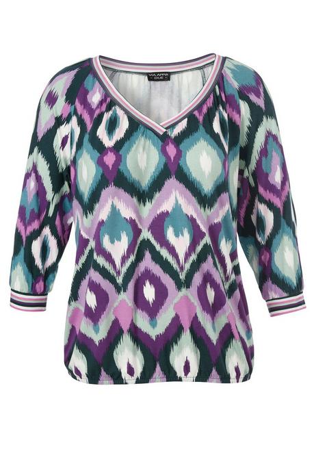 VIA APPIA DUE 3/4-Arm-Shirt mit Alloverdruck und Ringelbündchen - tiefgrün gemustert sheego