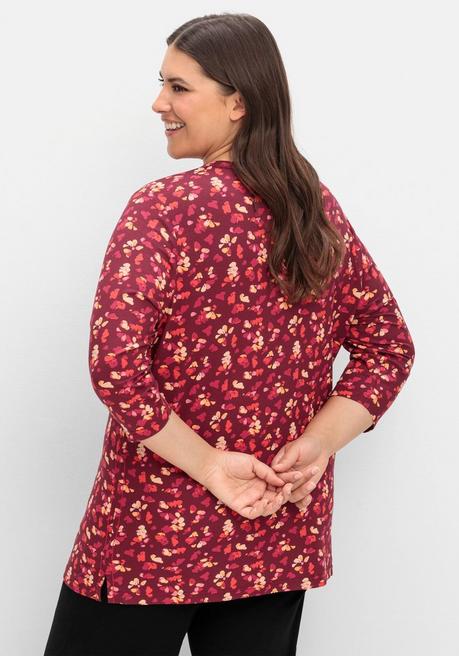 Sheego 3/4-Arm-Shirt Mit Blumendruck, Aus Viskosejersey - Weinrot Gemustert Sheego