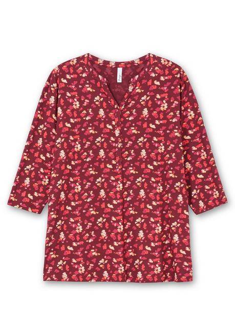 Sheego 3/4-Arm-Shirt Mit Blumendruck, Aus Viskosejersey - Weinrot Gemustert Sheego