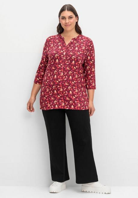 Sheego 3/4-Arm-Shirt Mit Blumendruck, Aus Viskosejersey - Weinrot Gemustert Sheego
