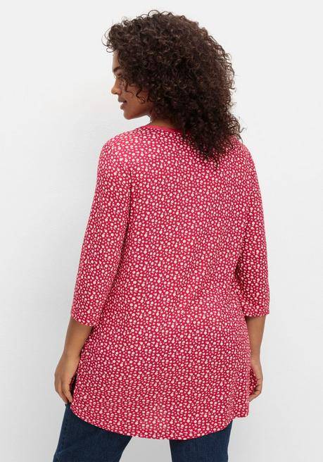 Sheego 3/4-Arm-Shirt Mit Blumendruck Und V-Ausschnitt - Magenta Gemustert Sheego