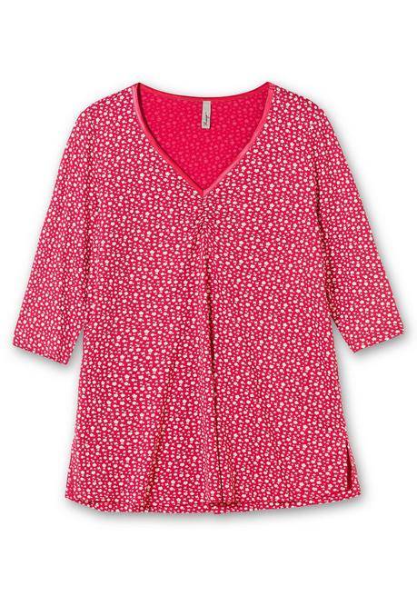 Sheego 3/4-Arm-Shirt Mit Blumendruck Und V-Ausschnitt - Magenta Gemustert Sheego