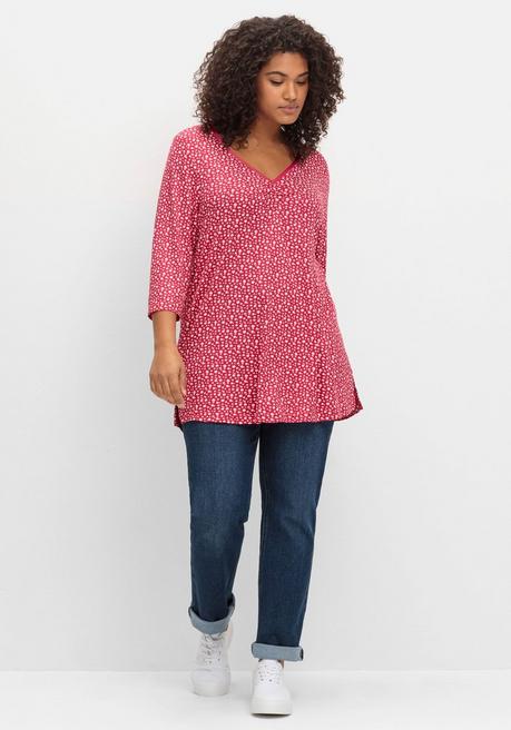 Sheego 3/4-Arm-Shirt Mit Blumendruck Und V-Ausschnitt - Magenta Gemustert Sheego