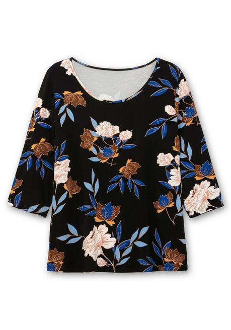 Sheego 3/4-Arm-Shirt Mit Blumenprint, Aus Viskosejersey - Blau Gemustert Sheego