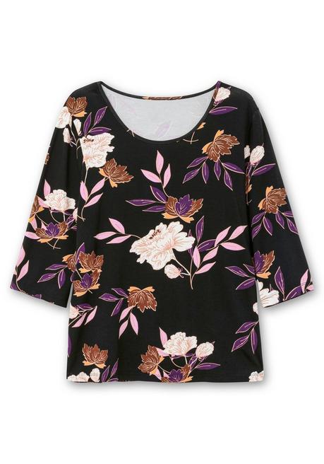 Sheego 3/4-Arm-Shirt Mit Blumenprint, Aus Viskosejersey - Dunkellila Gemustert Sheego