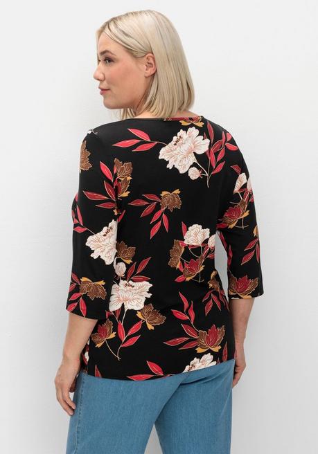 Sheego 3/4-Arm-Shirt Mit Blumenprint, Aus Viskosejersey - Rot Gemustert Sheego