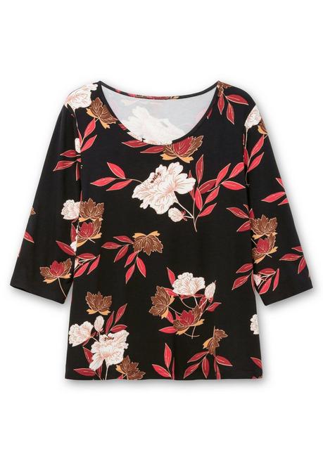 Sheego 3/4-Arm-Shirt Mit Blumenprint, Aus Viskosejersey - Rot Gemustert Sheego