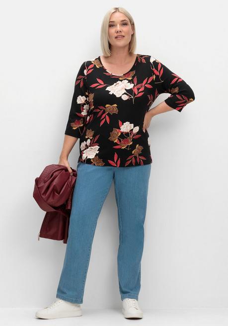 Sheego 3/4-Arm-Shirt Mit Blumenprint, Aus Viskosejersey - Rot Gemustert Sheego