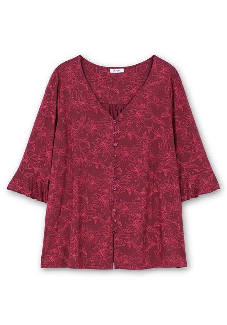 Sheego 3/4-Arm-Shirt Mit Blumenprint Und Knopfleiste - Weinrot Gemustert Sheego