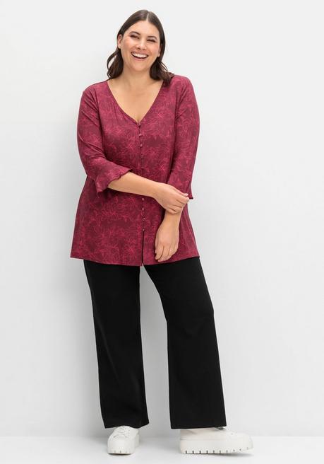 Sheego 3/4-Arm-Shirt Mit Blumenprint Und Knopfleiste - Weinrot Gemustert Sheego