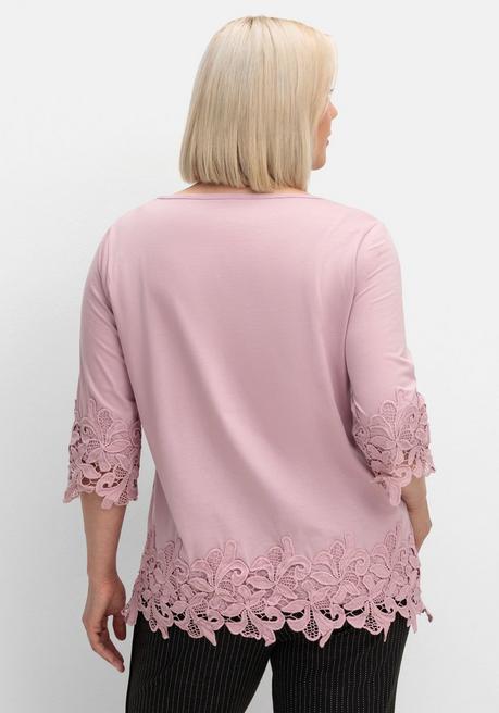 Sheego 3/4-Arm-Shirt Mit Breiter, Aufgesetzter Spitze - Mauve Sheego