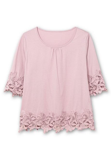 Sheego 3/4-Arm-Shirt Mit Breiter, Aufgesetzter Spitze - Mauve Sheego